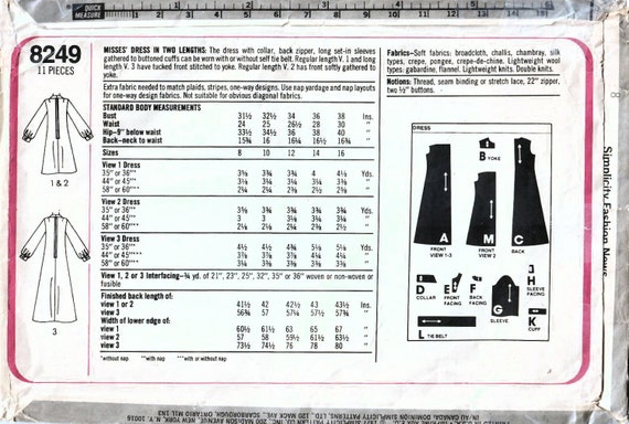 1970s Simplicity 8249 Vintage Sewing Pattern Misses Shirtwaist