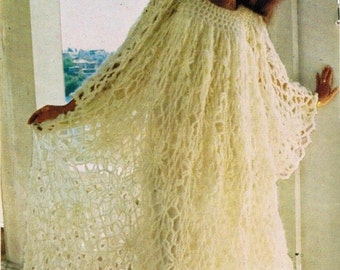 1970s Crochet Pattern PDF File Misses' Lacy Caftan Size Medium