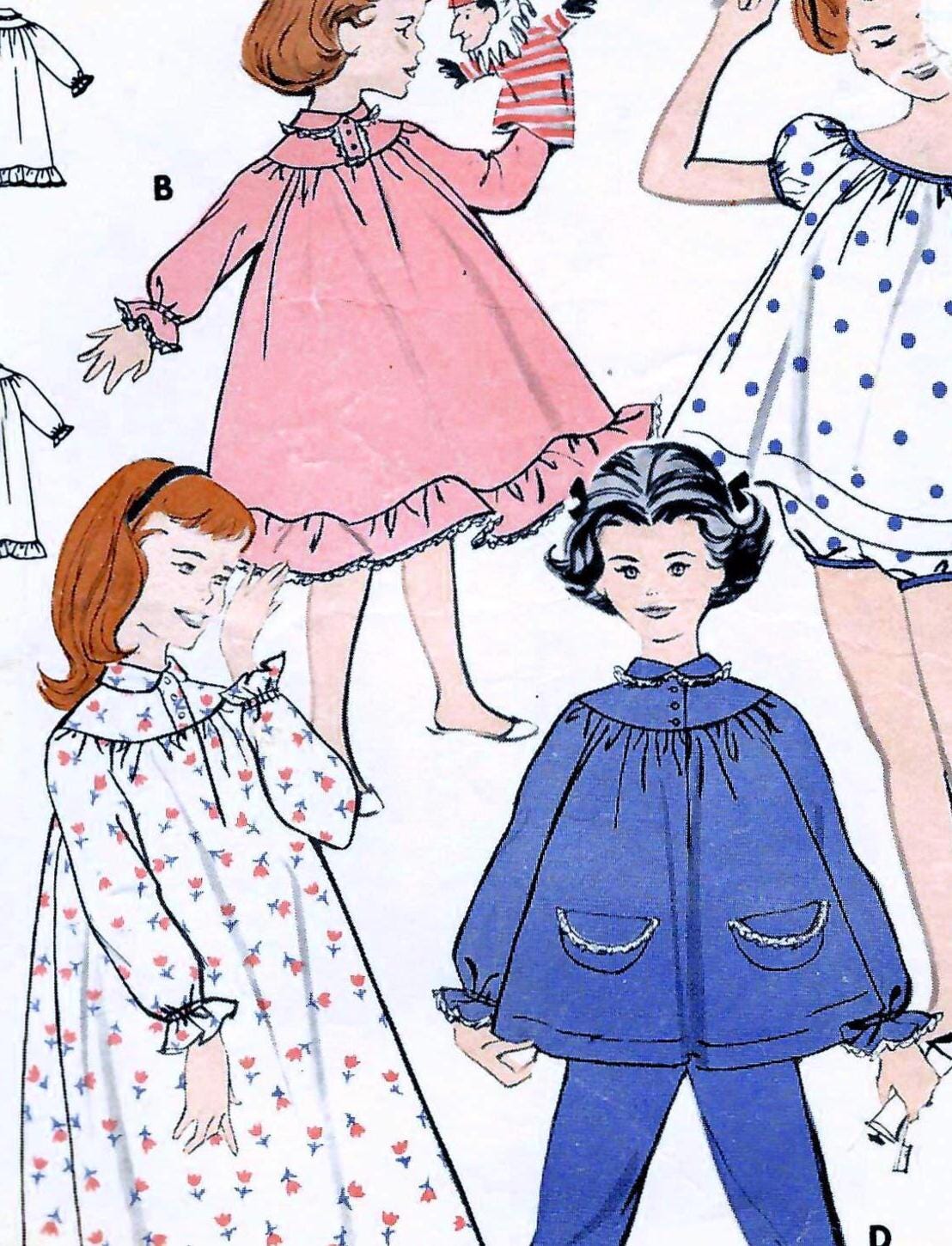 ホーリー 1950s Nightgown and Pajamas Sewing Pattern: Butterick 8251 Girl