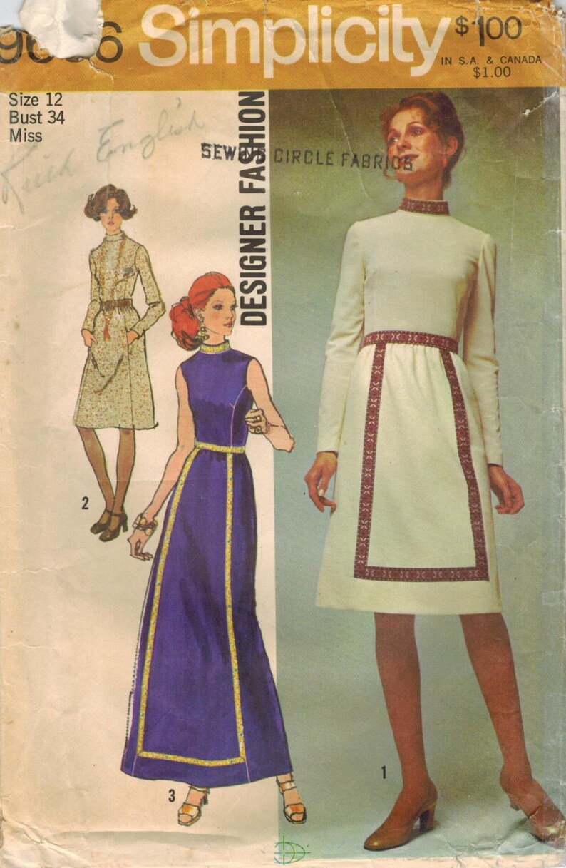 1970s Simplicity 9606 UNCUT Vintage Sewing Pattern Misses Designer Dress, Evening Dress Size 12 Bust 34 image 2