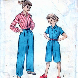 1940s Advance 4825 Vintage Sewing Pattern Girl&#39;s Shirt, Long Pants, Cabin Boy Pants Size 8, Size 6, Size 4