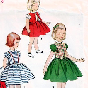 1950s Simplicity 4456 Vintage Sewing Pattern Girls Full Skirt Dress, Fitted Vest Size 6