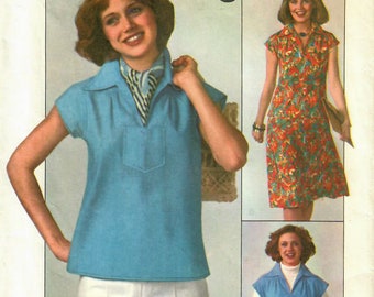 1970s Simplicity 7963 Vintage Sewing Pattern Misses Pullover Top, Flared Skirt Size 10 Bust 32-1/2, Size 14 Bust 36