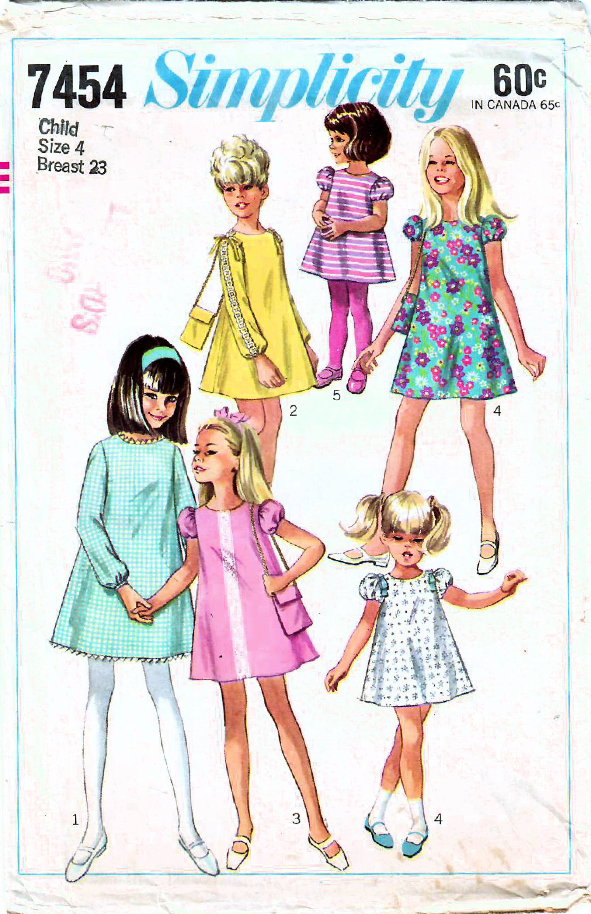 1960s Simplicity 7454 Vintage Sewing Pattern Girl's Flared Dress, A ...