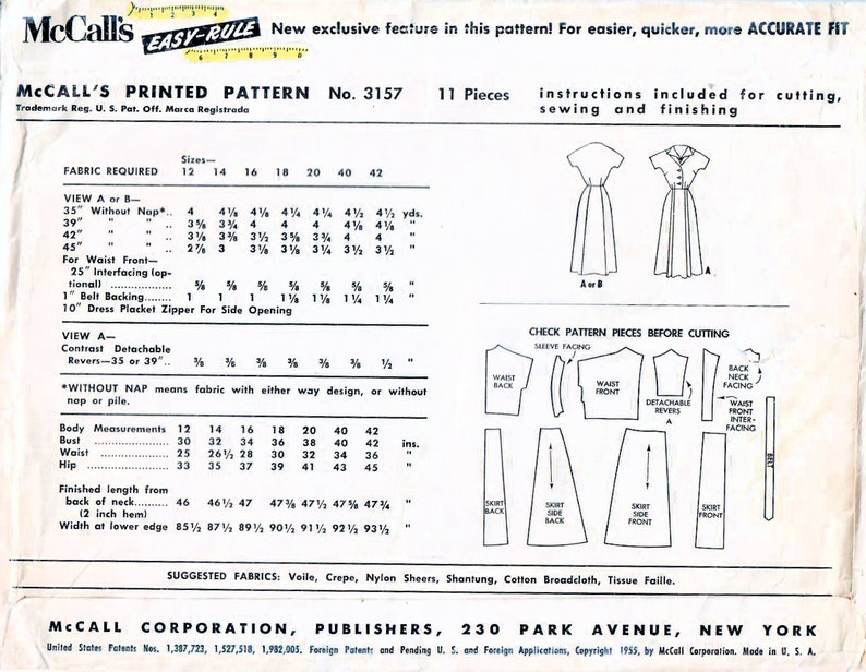 1950s McCall's 3157 Vintage Sewing Pattern Shirtwaist Dress, Fit and Flared Dress Misses Size 14 Bust 32 image 2