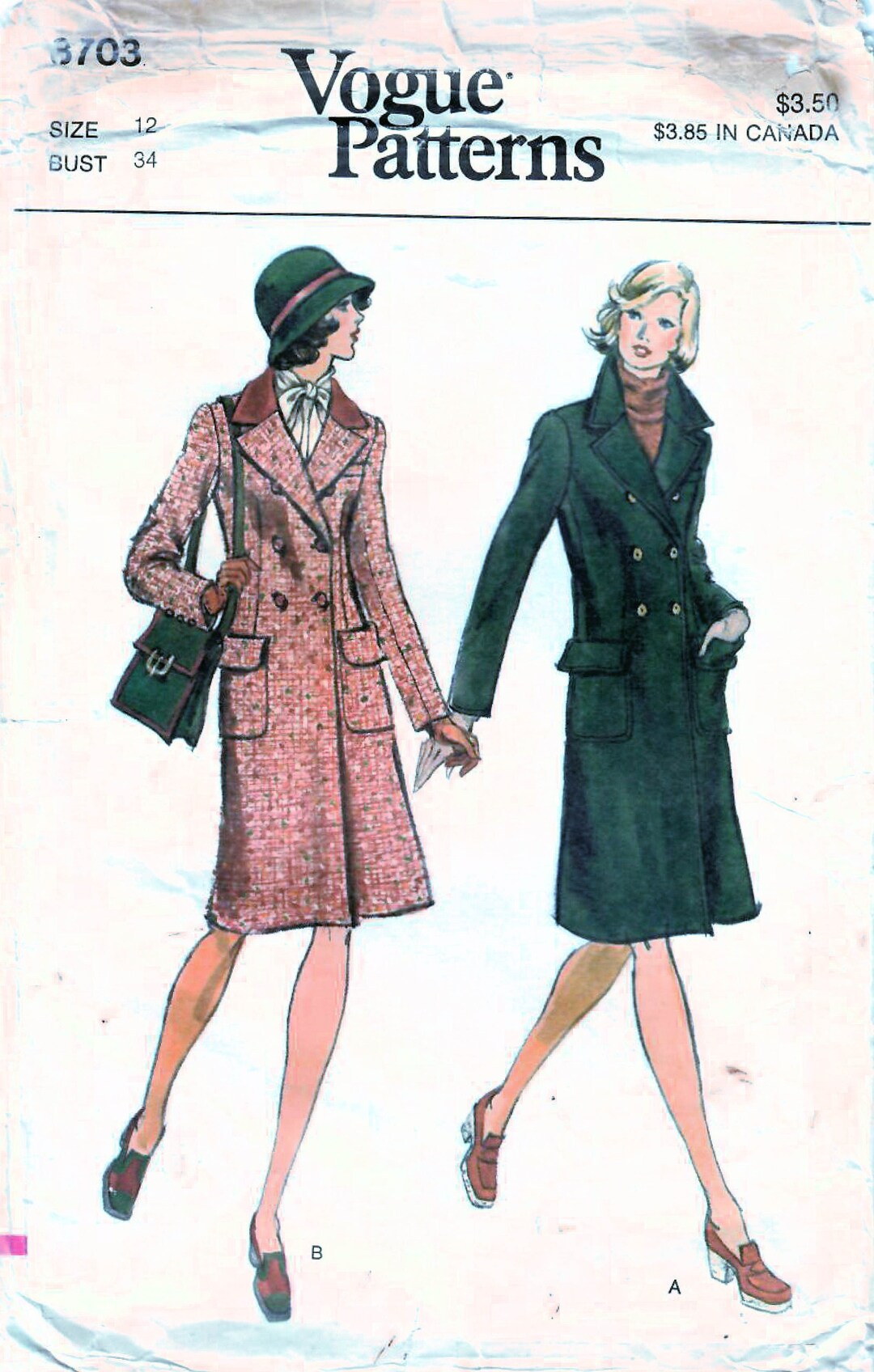 1970s Vogue 8703 Vintage Sewing Pattern Misses Double Breasted Coat ...