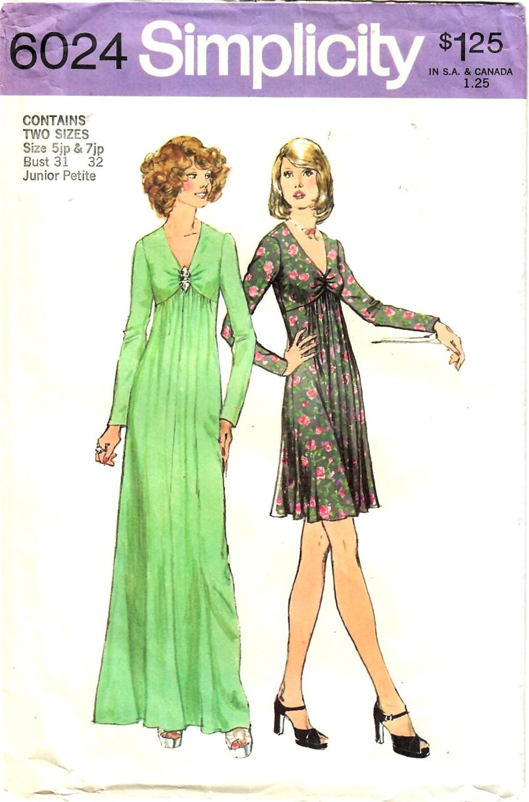1970s Evening Dress Sewing Pattern: Simplicity 6024 Sizes JP 5-7