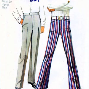 1970s Slim Pants, Bell-Bottom Slacks Sewing Pattern: Simplicity 9736 Men Size Waist 39 UNCUT