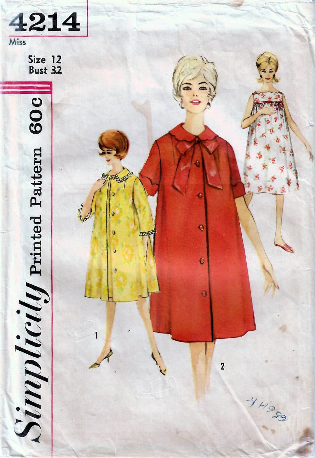1960s Simplicity 4214 Vintage Sewing Pattern Summer Nightgown, Button ...