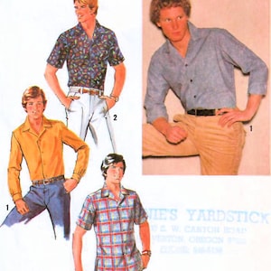 1970s Simplicity 8944 Vintage Sewing Pattern Men&#39;s Casual Shirt, Dress Shirt, Short or Long Sleeve Shirt Size 38, Size 40, Size 42, Size 44