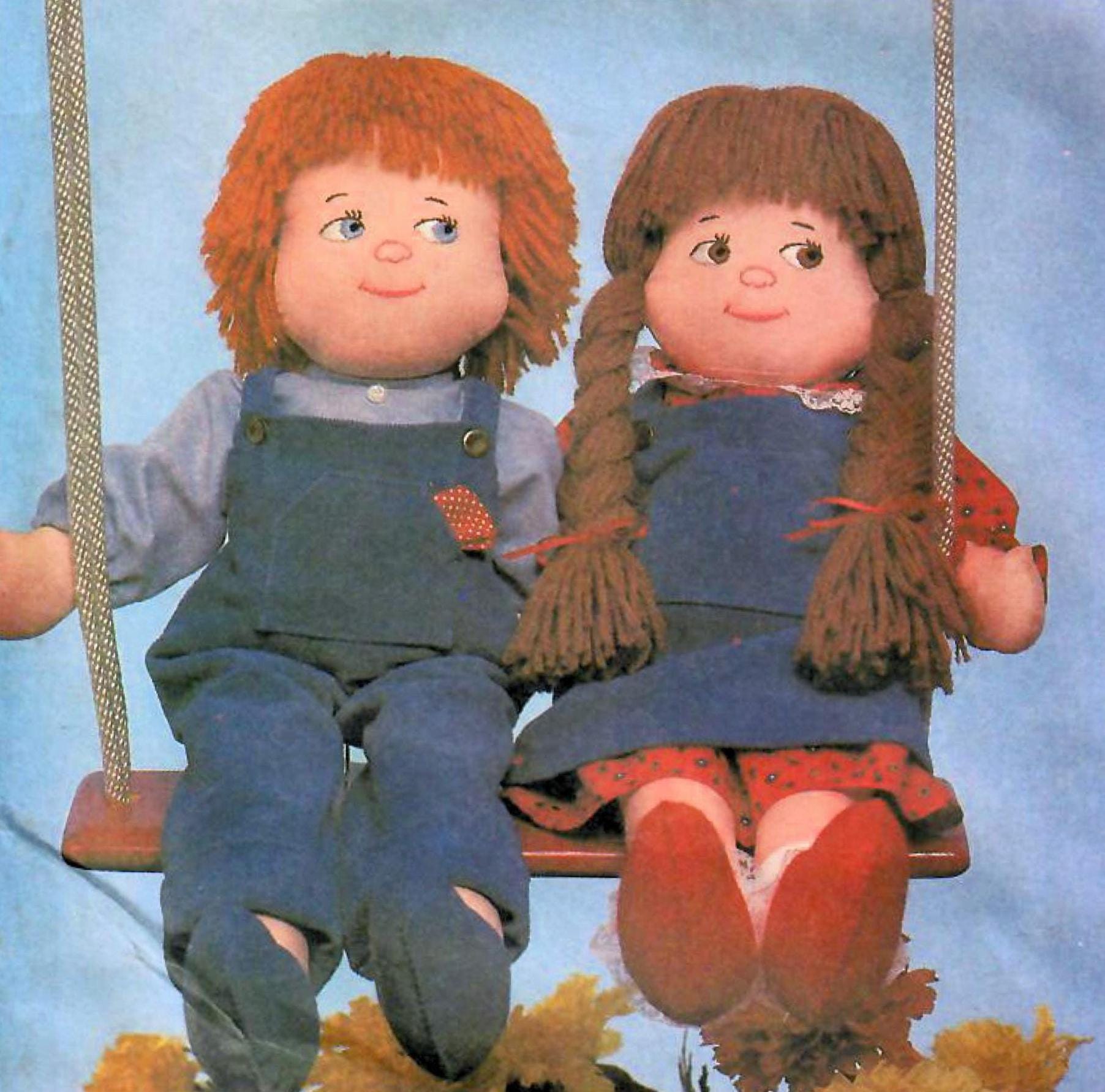 アメリカ　ビンテージ　ハンドメイド人形 1980年代の22インチの男の子と女の子のぬいぐるみ人形のクラフト