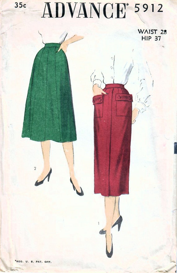 1950s Advance 5912 Vintage Sewing Pattern Slim Skirt Flared - Etsy