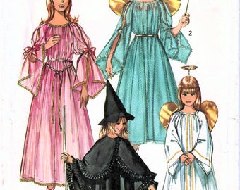 1970s Simplicity 9052 Vintage Sewing Pattern Girl's Costumes Angel, Fairy, Witch, Princess Size Small (2-4), Size Medium (6-8)