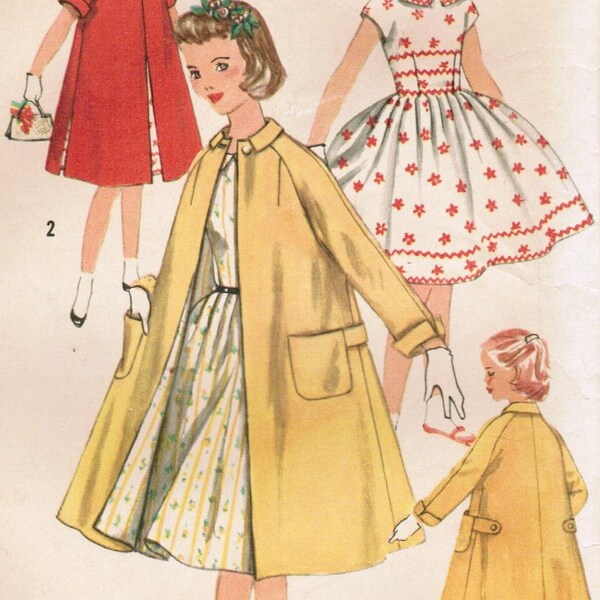 Vintage 1956 Simplicity 1934 Sewing Pattern Girls' One-Piece Dress and Coat Size 10