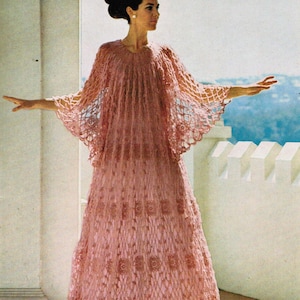 1970s Crochet Pattern PDF Misses&#39; Delicate Lacy Caftan Size Bust 34 - Bust 36