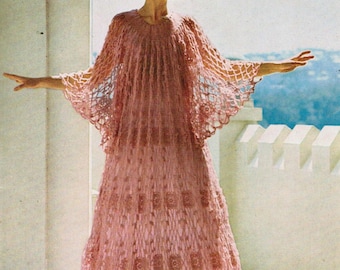 1970s Crochet Pattern PDF Misses' Delicate Lacy Caftan Size Bust 34 - Bust 36