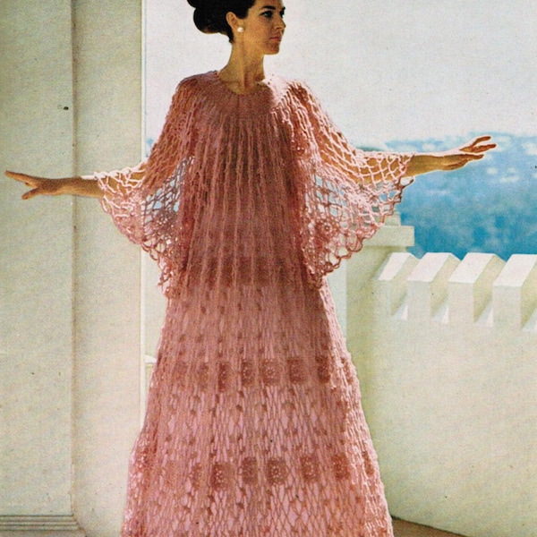 1970s Crochet Pattern PDF Misses' Delicate Lacy Caftan Size Bust 34 - Bust 36