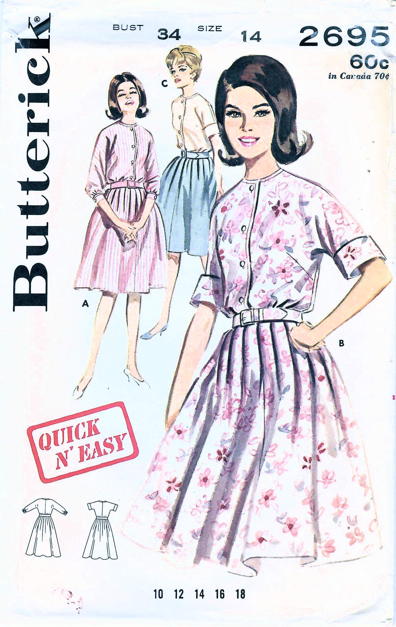 Strathmore Pattern 2695 1960s Full Skirt Shirtwaist Dress Sewing Pattern: Butterick 2695 Misses ...