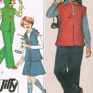 1970s Simplicity 8177 Vintage Sewing Pattern Girls&#39; Skirt, Pants, Vest and Hood Size 7 - 8