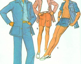 Cartamodello per giacca, pantaloni, pantaloncini e costume da bagno anni '70: McCall's 3581, taglia uomo 40, non tagliato.