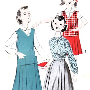 1950s Girls&#39; Sewing Pattern: Pleated Skirt, Blouse & Vest - Size 7
