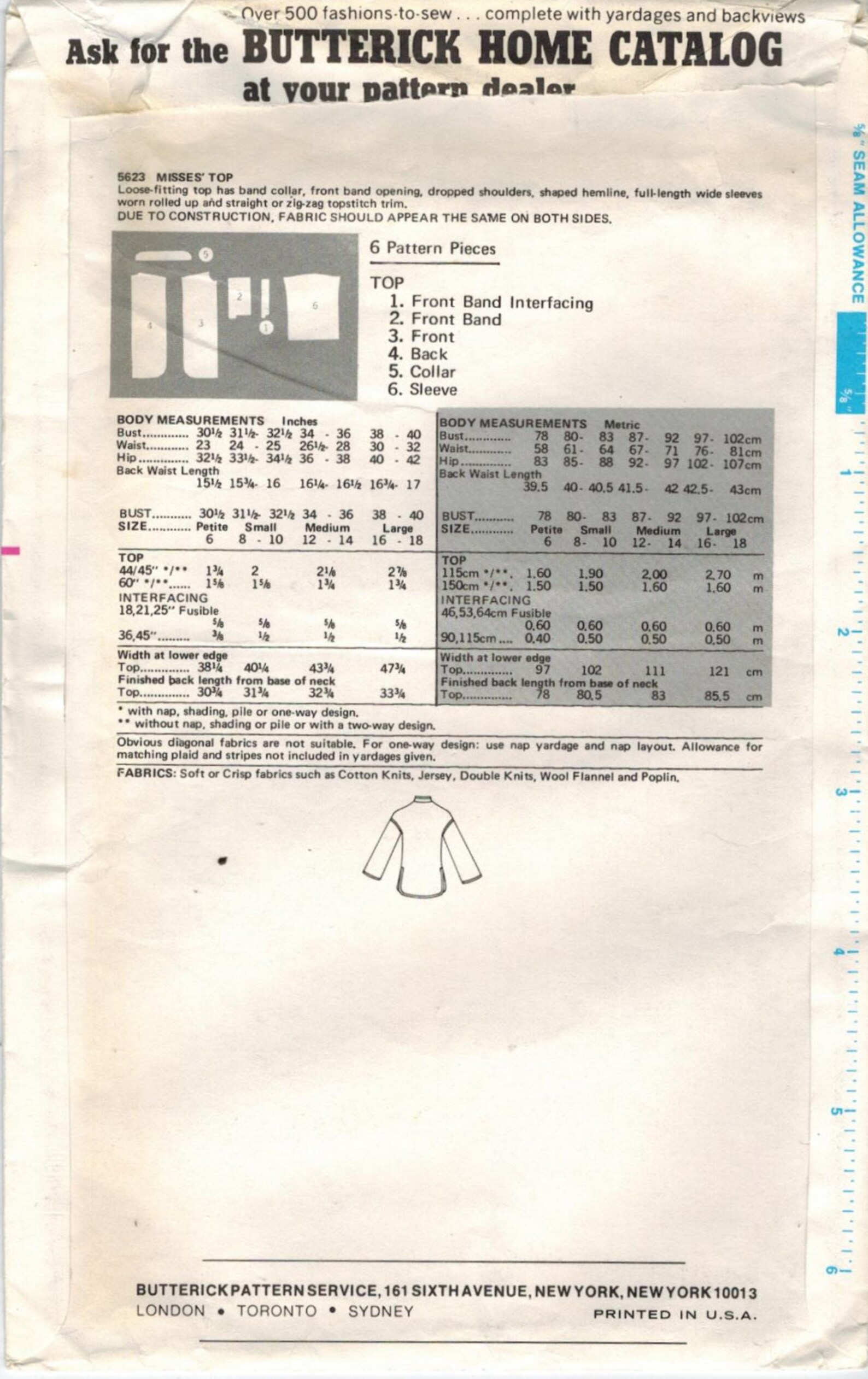 1970s Butterick 5623 UNCUT Vintage Sewing Pattern Misses Pullover Top ...