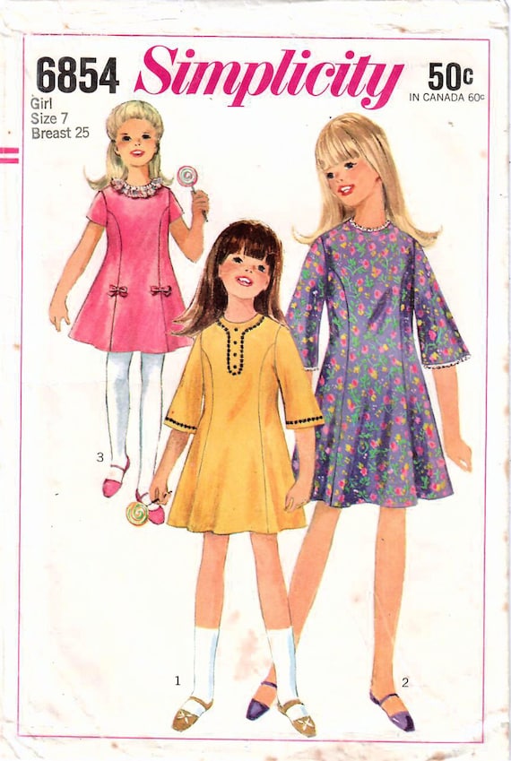 1960s Simplicity 6854 Vintage Sewing Pattern Girls Princess Dress