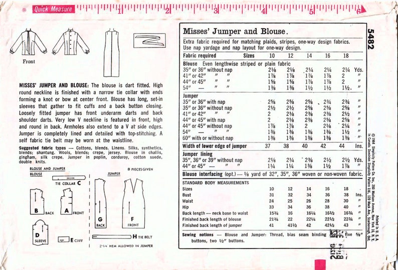 1960s Simplicity 5482 Vintage Sewing Pattern Misses Slim Jumper, Dressy ...