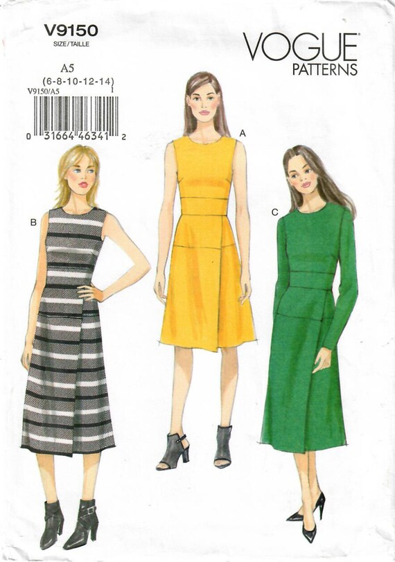 2010s Vogue 9150 Sewing Pattern Misses One Piece Dress, Fitted Dress, Mock  Wrap Dress, Midriff Dress Size 6-14, Size 14-22 - Etsy