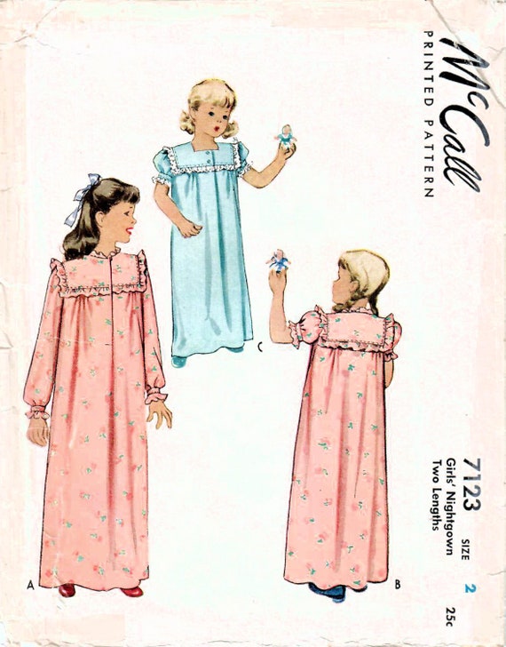 1940s Mccall 7123 Vintage Sewing Pattern Girl's Yoked Long