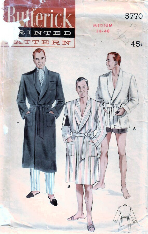 1950s Butterick 5770 Vintage Sewing Pattern Wrap Robe, Short Robe