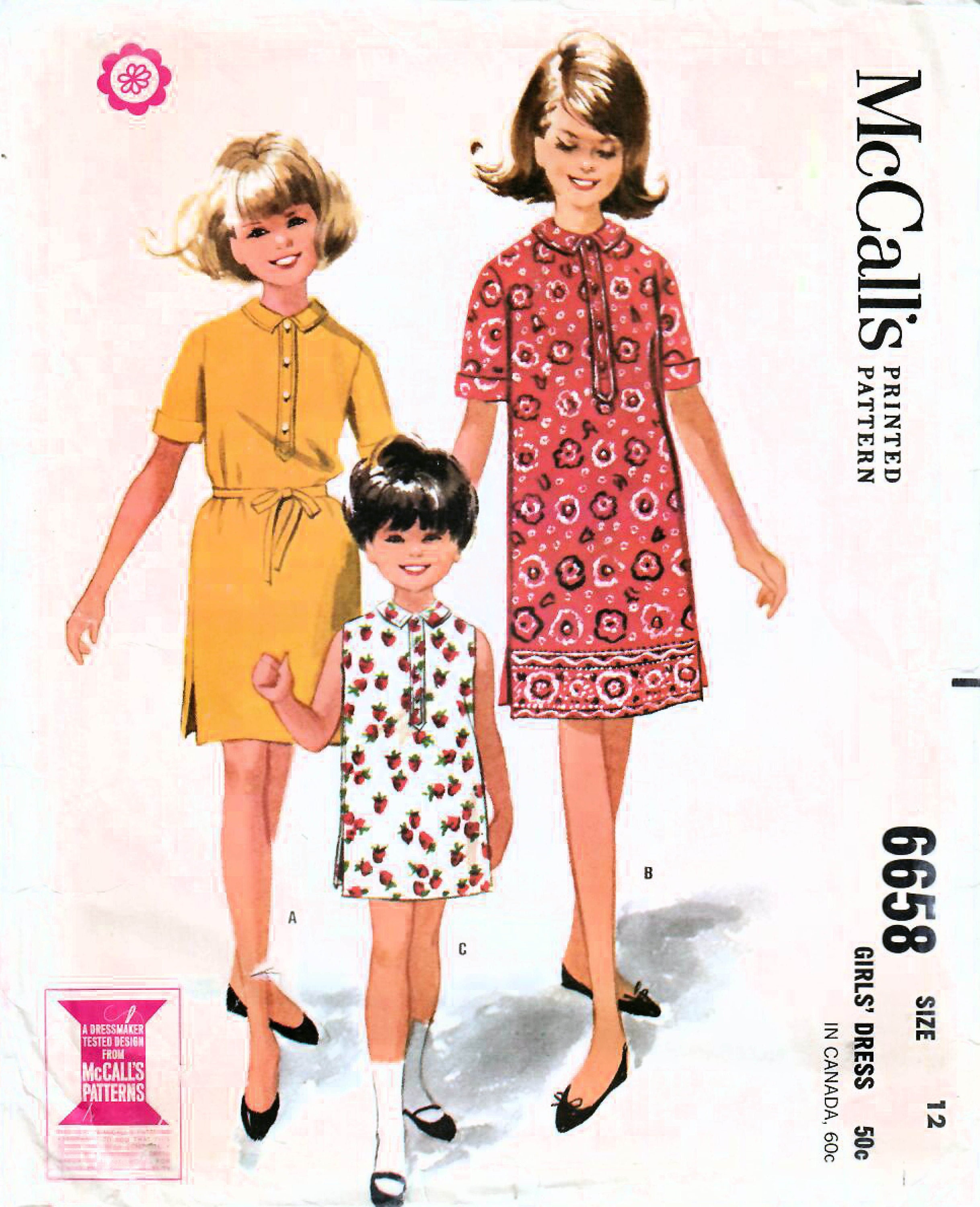 1960s Mccall's 6658 Vintage Sewing Pattern Girls Shift Dress