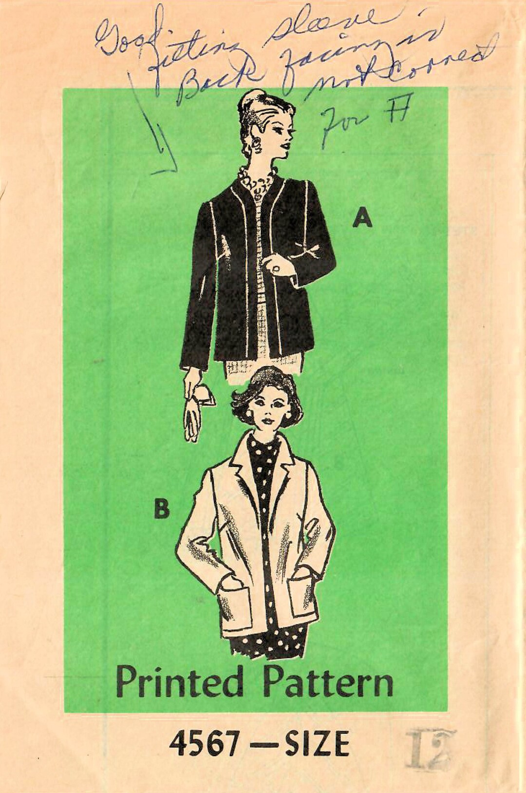 1980s Mail Order 4567 Vintage Sewing Pattern Misses Jacket, Box Jacket