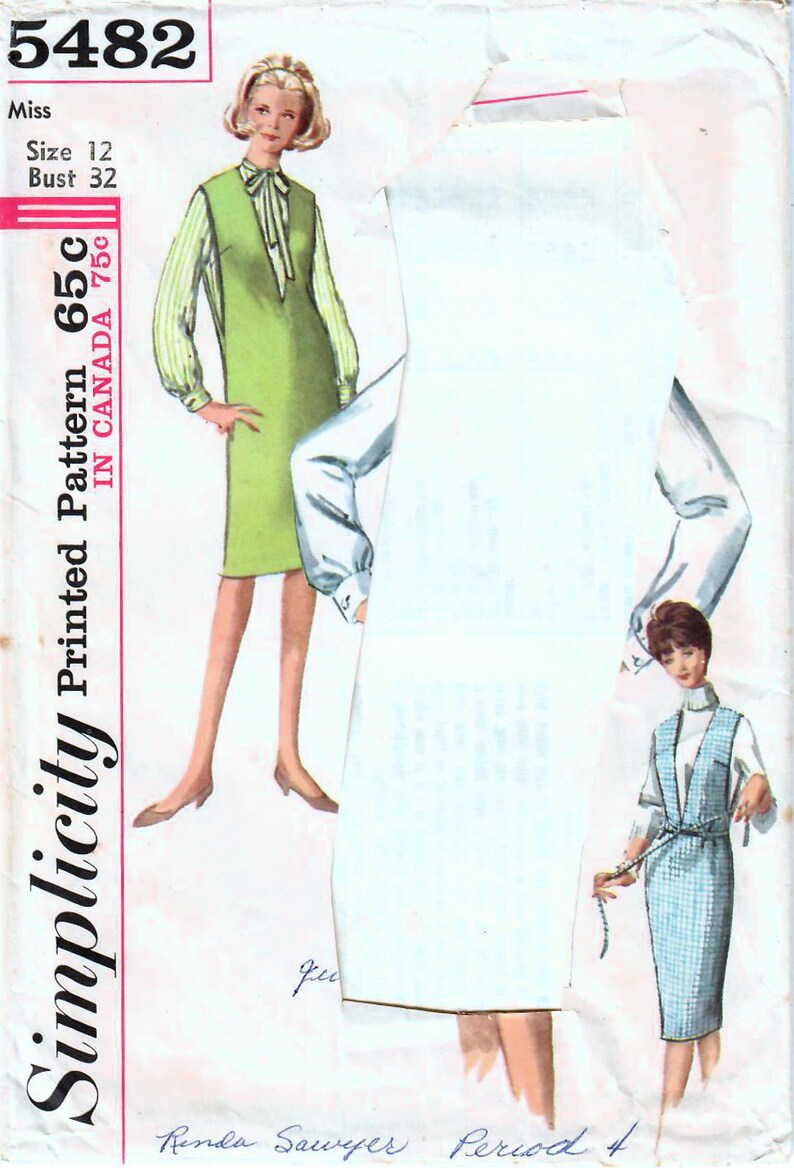 1960s Simplicity 5482 Vintage Sewing Pattern Misses Slim Jumper, Dressy ...