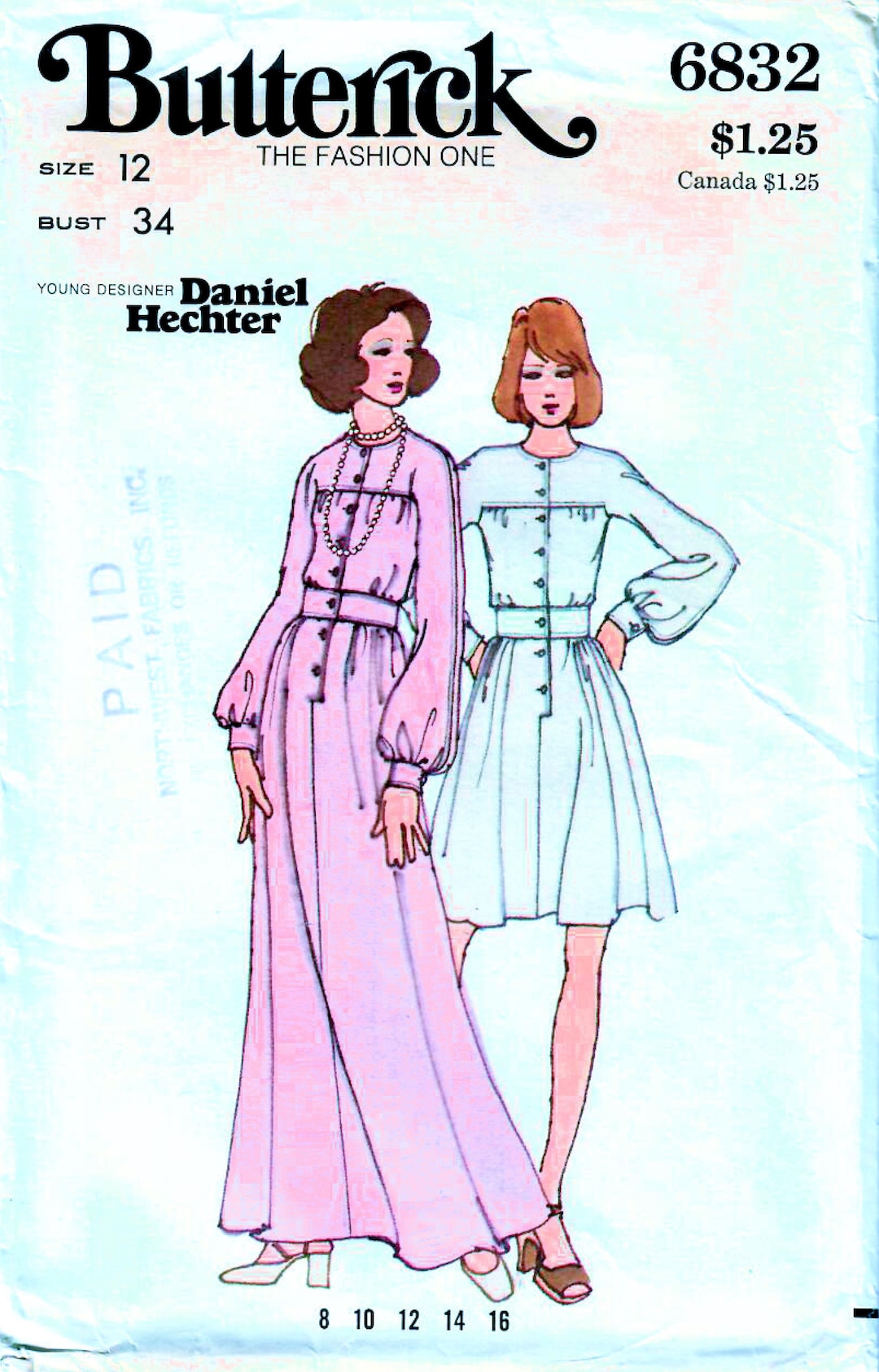 1970s Butterick 6832 Vintage Sewing Pattern Misses Midriff Dress ...