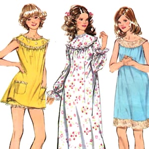 1970s Simplicity 5030 Vintage Sewing Pattern Long Nightgown, Short Nightgown, Shortie Nightgown Misses Size Medium (12-14)