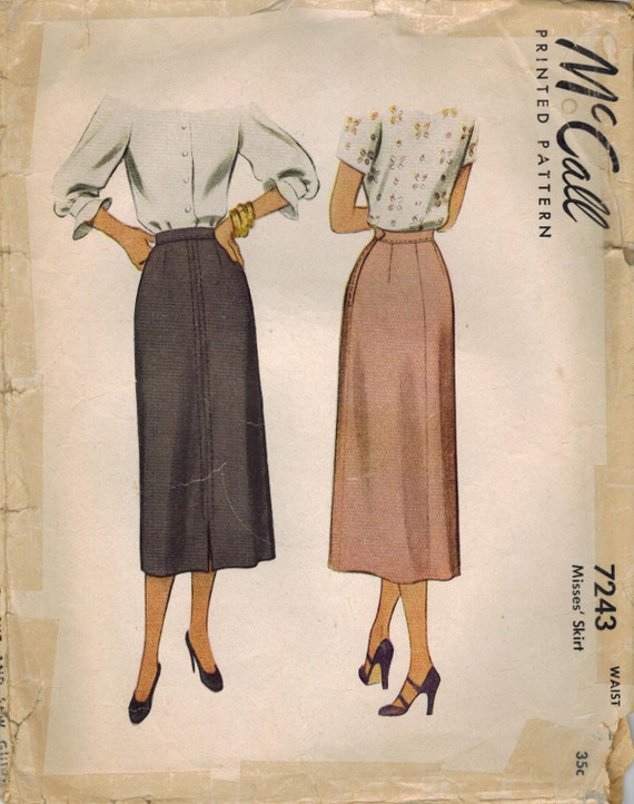 1940s McCall 7243 Vintage Sewing Pattern Misses Flared Skirt | Etsy