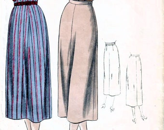 1940s Vogue 6333 Vintage Sewing Pattern Misses Midi Skirt, High Waist Skirt Size Waist 26