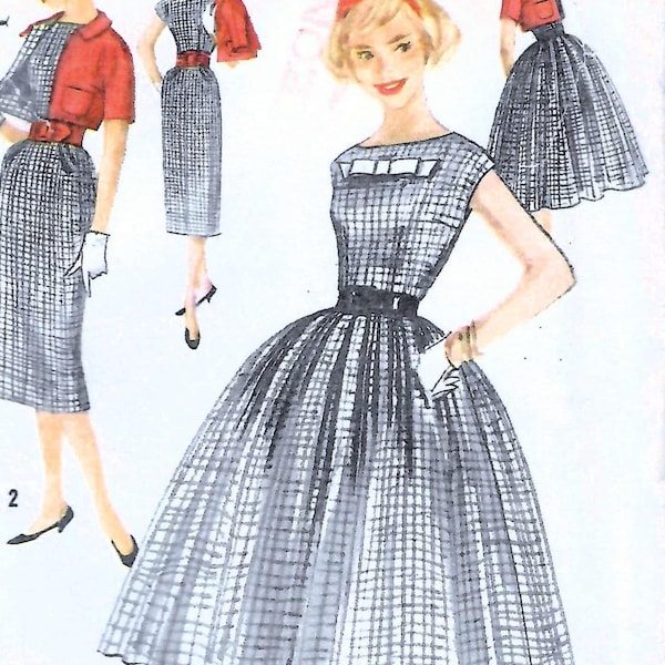 1950s Full Skirt Dress, Jacket Sewing Pattern: Simplicity 2406 Teen Size 12 Bust 32