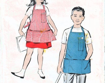 1950s Advance 8843 UNCUT Vintage Sewing Pattern Boys and Girls Workshop Apron, Cobbler Apron, Full Apron, Halter Apron Size Small (7-8)