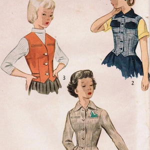 1950s Simplicity 3375 Vintage Sewing Pattern Girl&#39;s Weskit, Vest, Jacket Size 10
