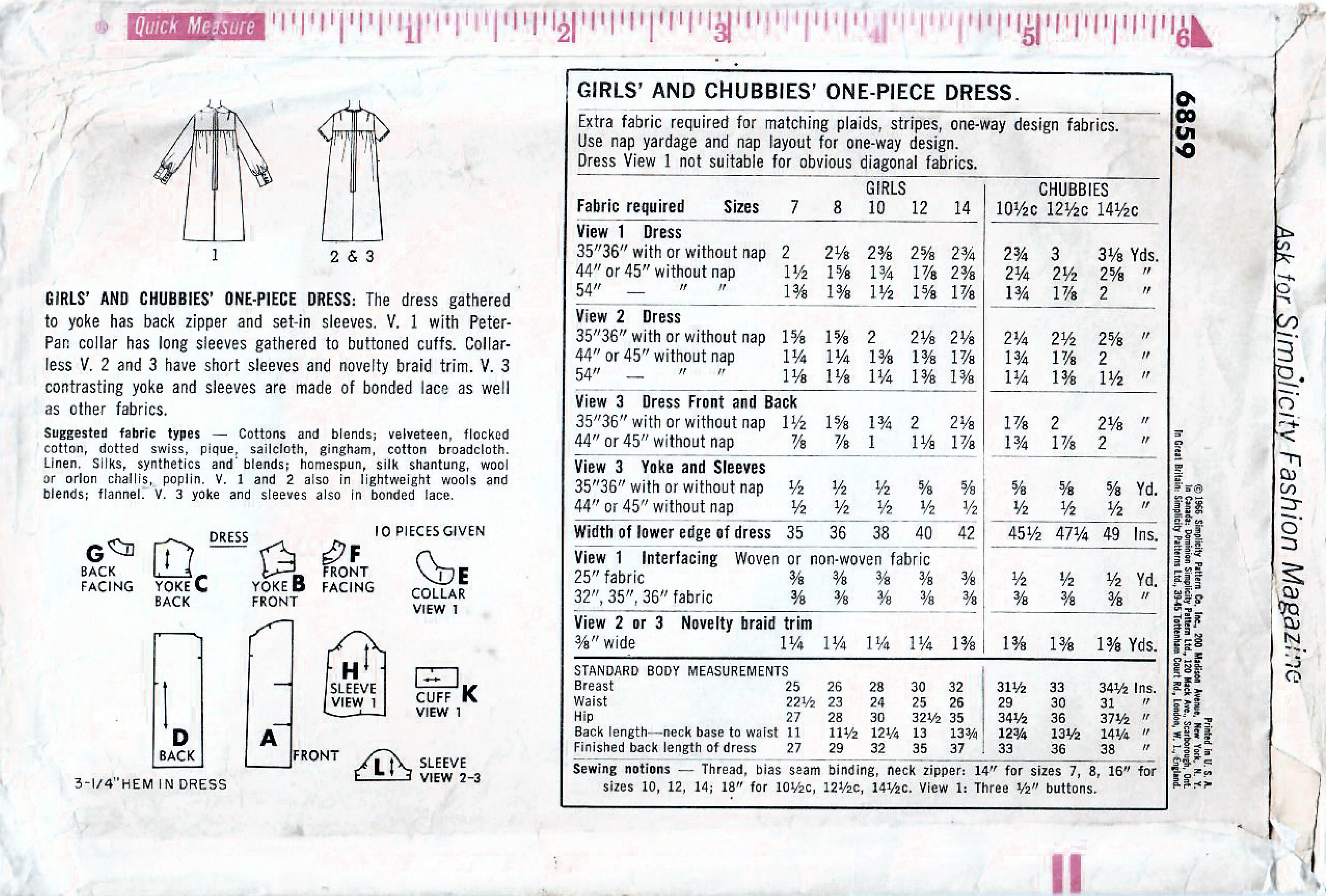 1960s Simplicity 6859 Vintage Sewing Pattern Yoked Dress, Shift Dress ...