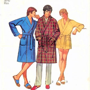 1970s Simplicity 9637 Vintage Sewing Pattern Men's Robe, Short Robe, Beach Coverup Size Medium, Size Large image 3