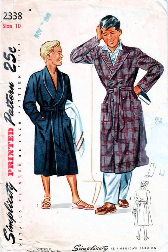 1940s Simplicity 2338 Vintage Sewing Pattern Robe Wrap Robe Double Breasted Robe Boys Size 8 Size 10 Etsy UK