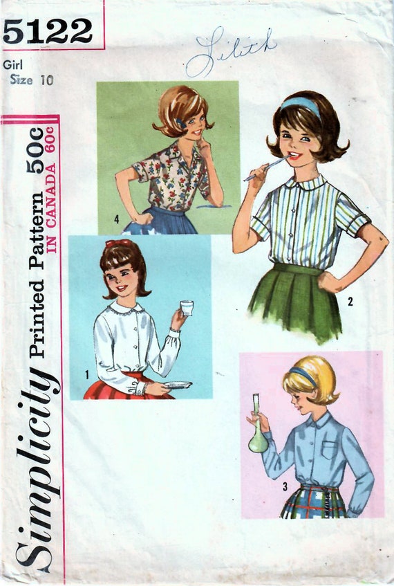 1960s Simplicity 5122 Vintage Sewing Pattern Girls Shirtwaist