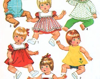 1970s Simplicity 5947 Vintage Craft Sewing Pattern Baby Doll Clothes, Sizes Small (12-13 in), Medium (15-17 in), Large (18-20 in)