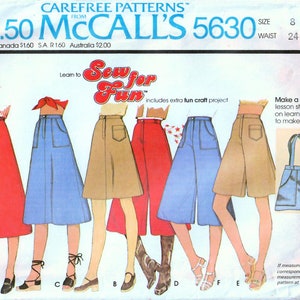 May include: A vintage sewing pattern for making five different styles of culottes. The pattern is called "Sew for Fun" and includes instructions for making a tote bag. The pattern is size 8, waist 24 inches.