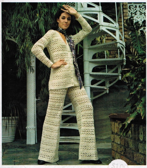 1970s  Crochet Pattern PDF File Misses Jacket and Pants Size Bust 32 - 34 - 36 - 38