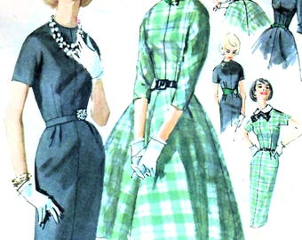 1950s Simplicity 2646 Vintage Sewing Pattern Misses One Piece Dress, Accessory Dress, Full Skirt, Slim Skirt Size 16 Bust 36