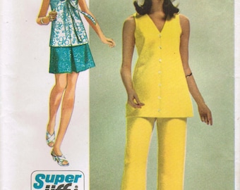 1970s Simplicity 8830 Vintage Sewing Pattern Misses Mini-Skirt, Tunic Top, and Pants Sizes Bust 32-1/2, Bust 34, Bust 36, Bust 40, Bust 42